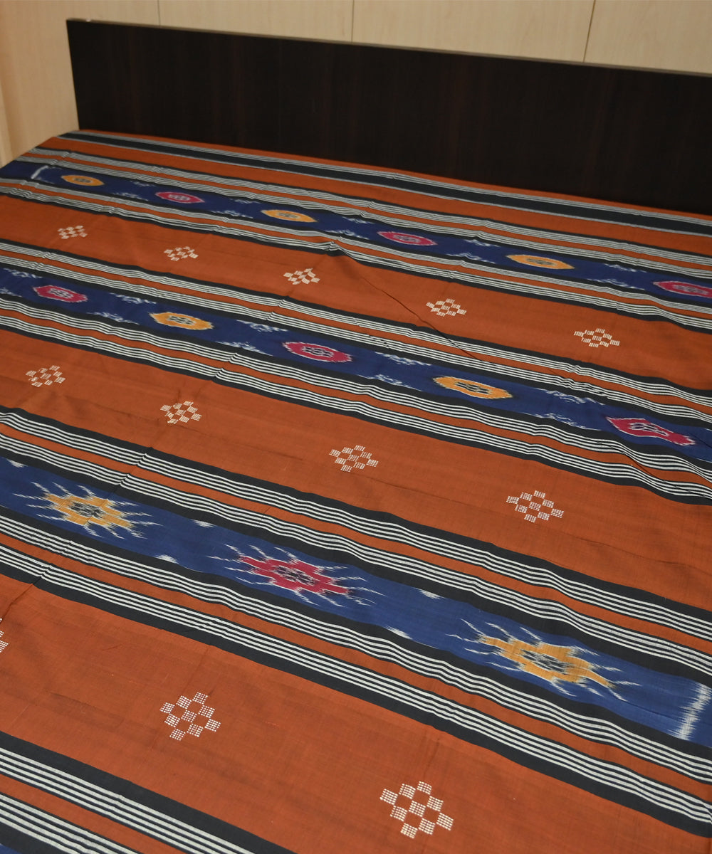 Flame dark blue traditional ikat handmade sambalpuri cotton bedsheet