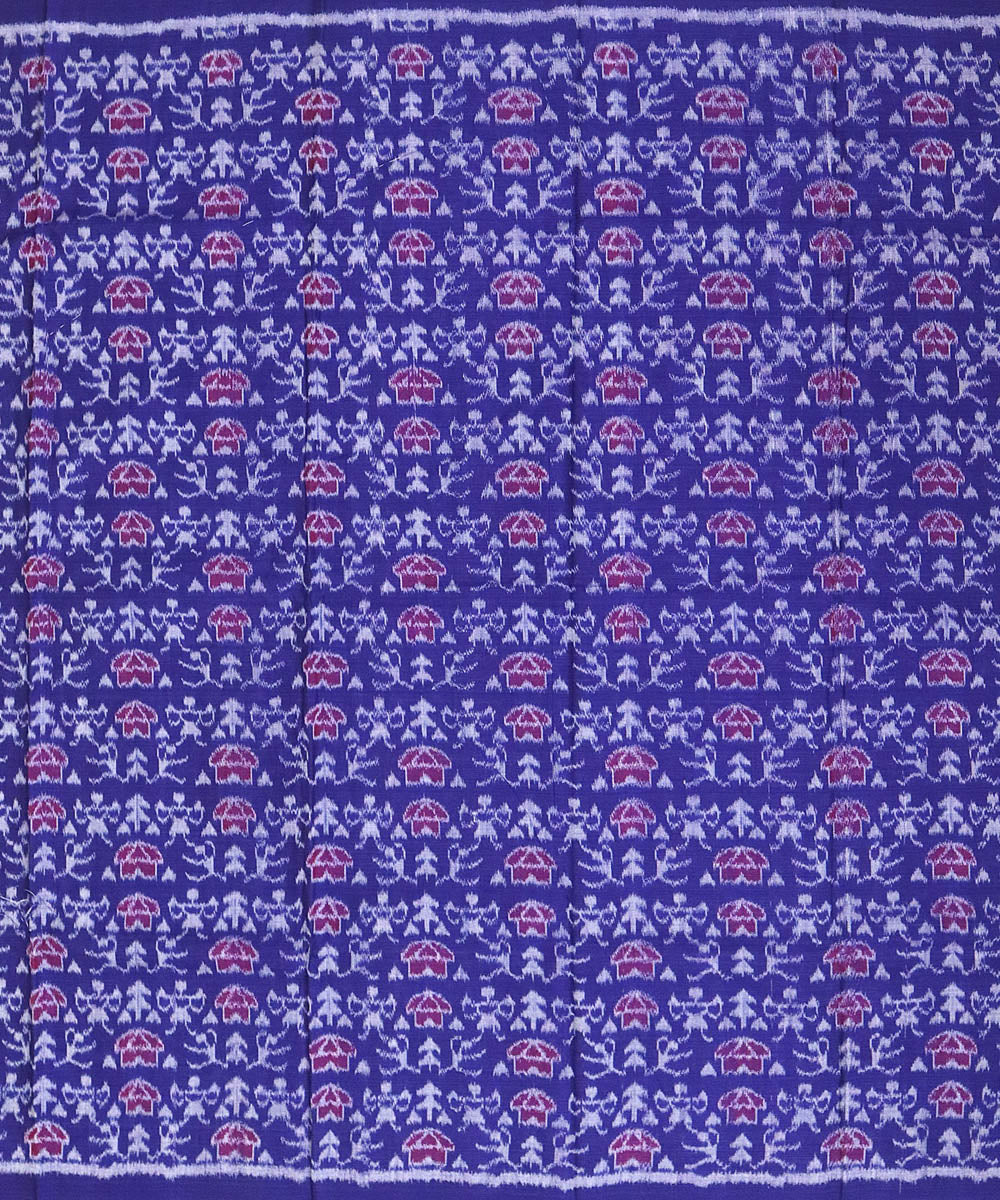 Red blue handwoven cotton sambalpuri dress material