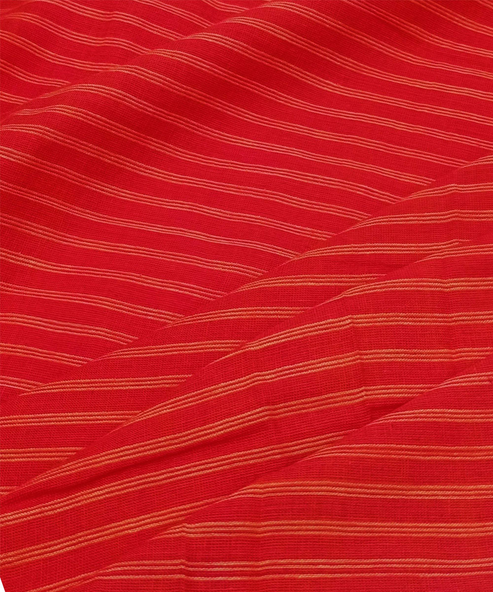 Orange white stripe handwoven cotton fabric