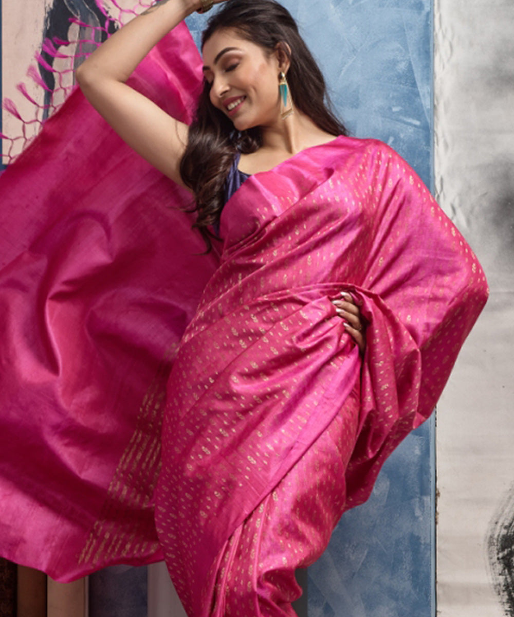 Pink handloom chhatisgarh tussar silk saree