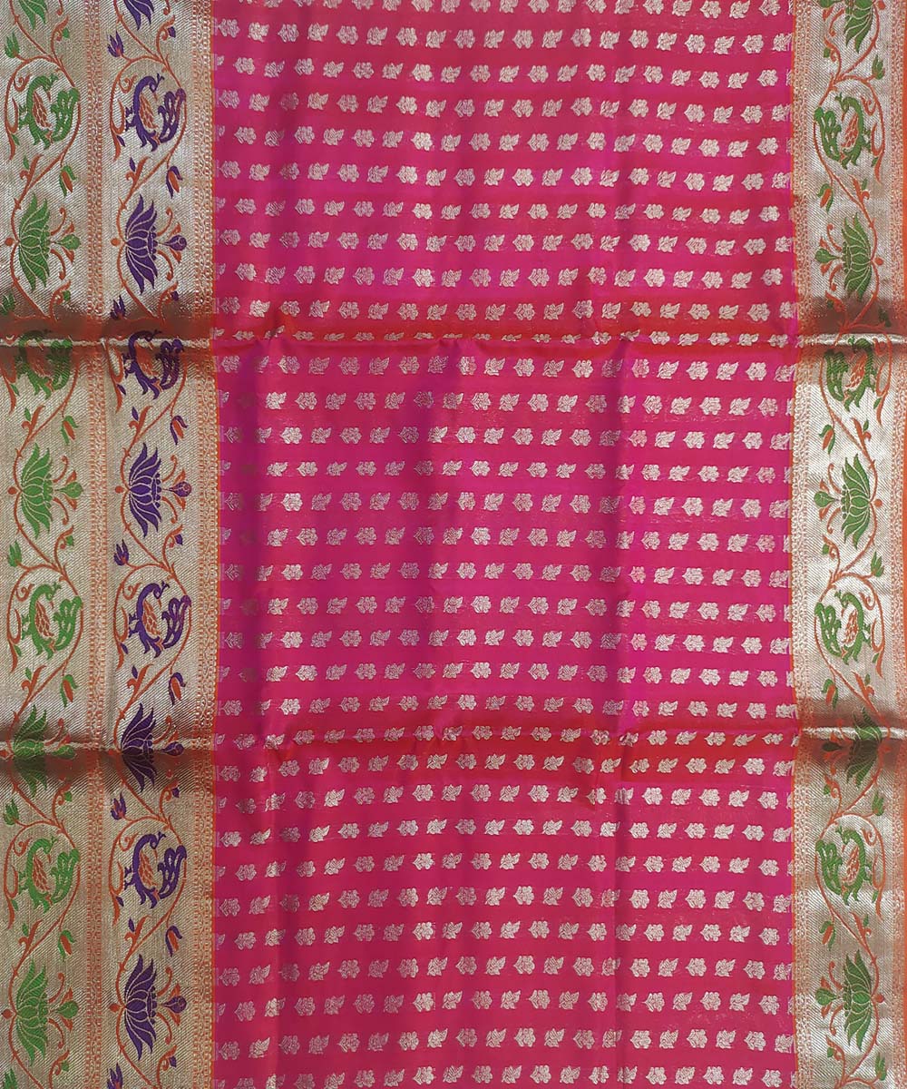 Pink orange silk handloom venkatagiri saree