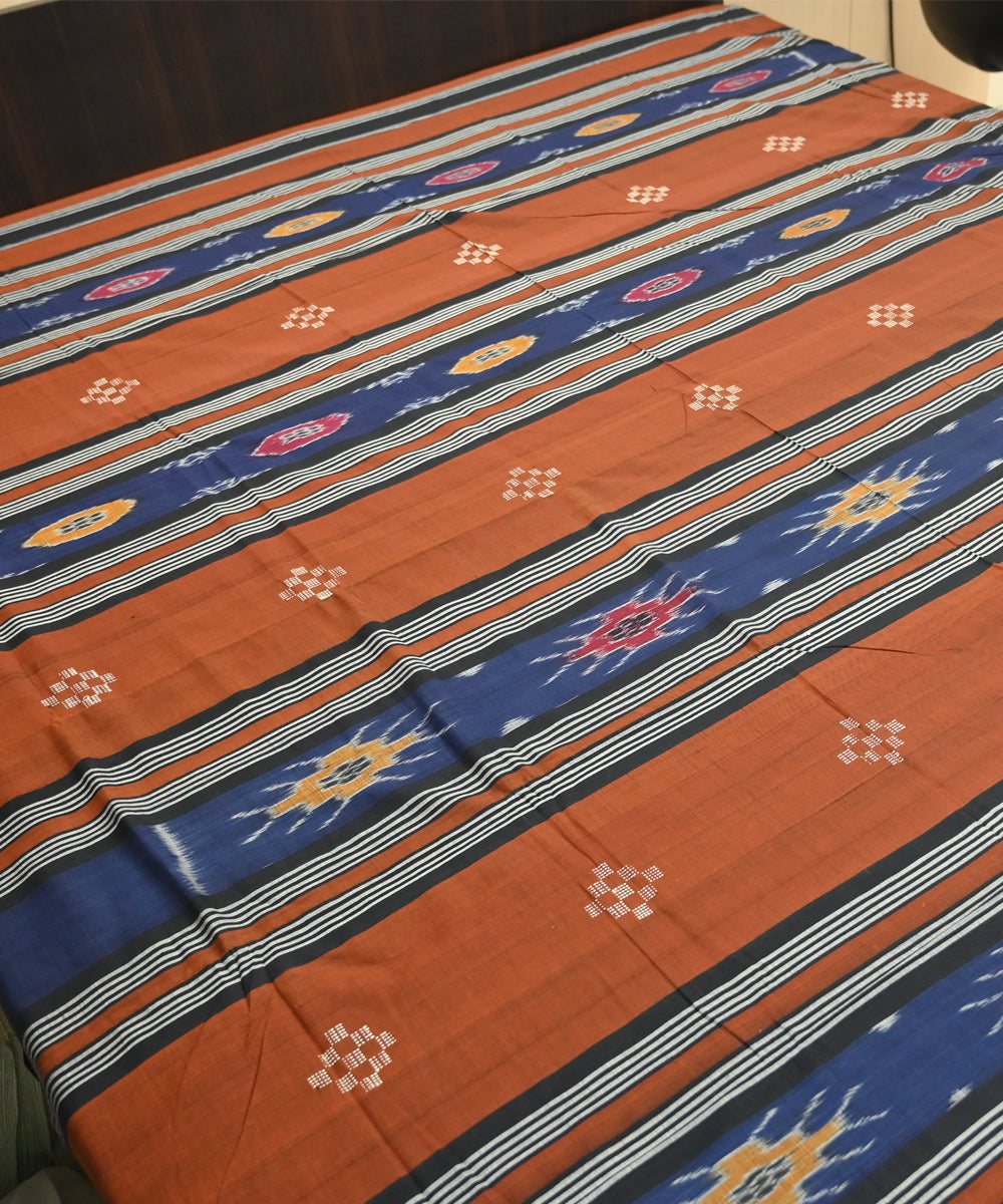 Flame dark blue traditional ikat handmade sambalpuri cotton bedsheet