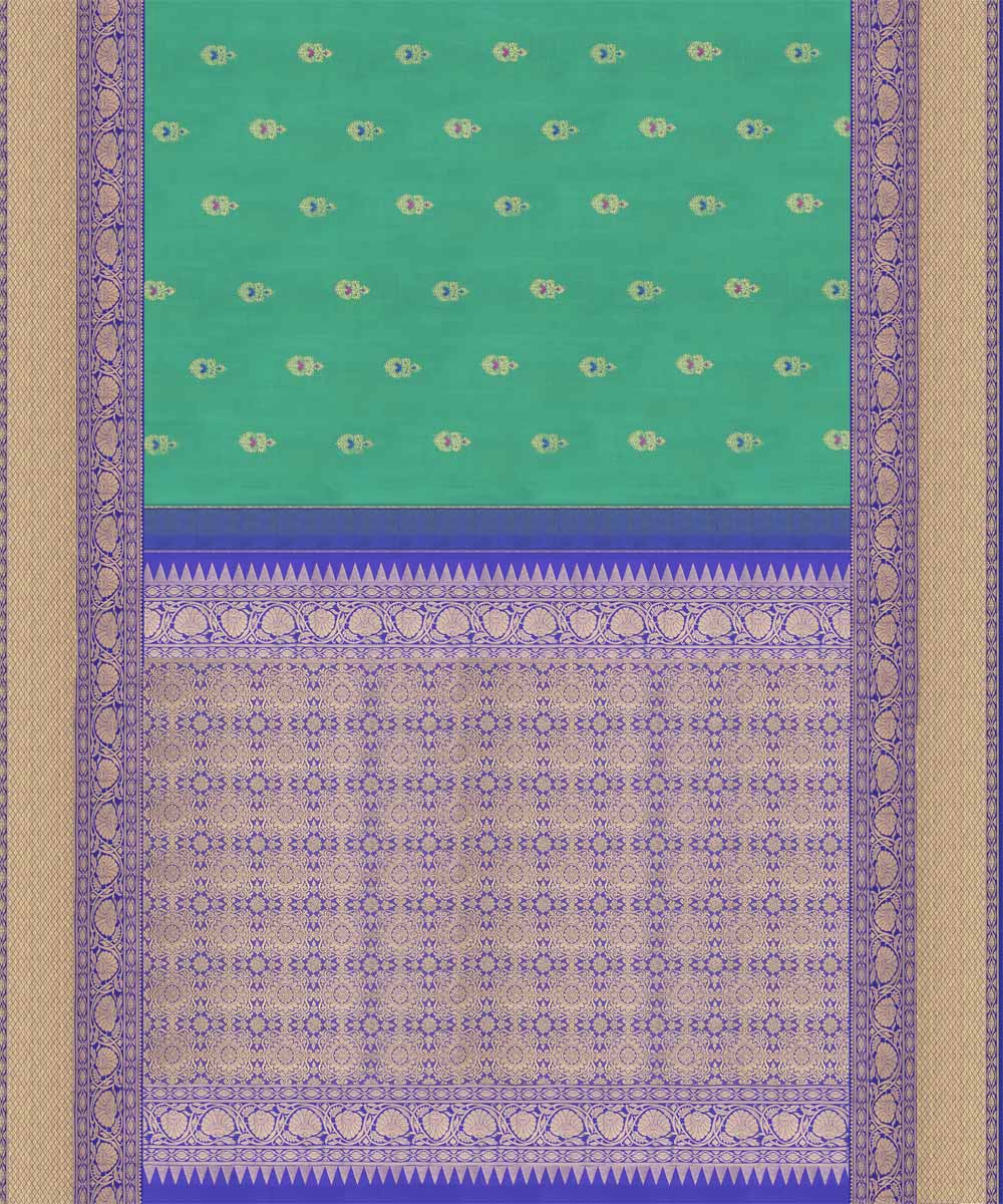 Green with blue handwoven kanjivaram silk saree