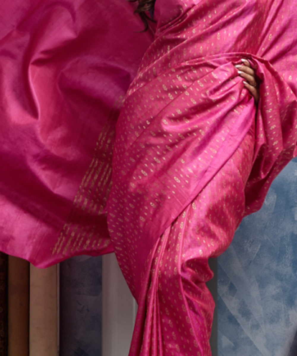 Pink handloom chhatisgarh tussar silk saree