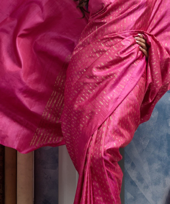 Pink handloom chhatisgarh tussar silk saree