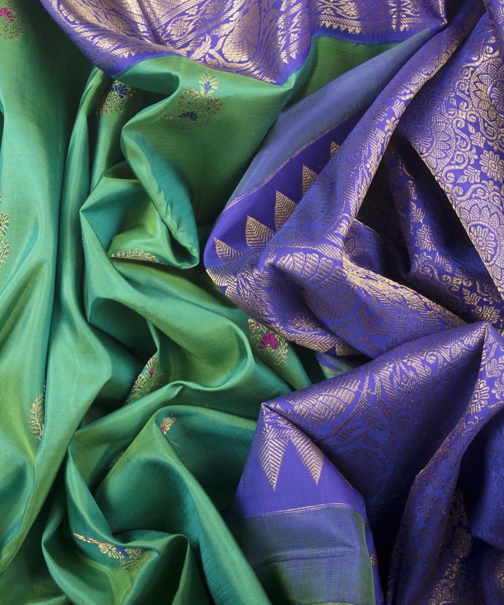 Green with blue handwoven kanjivaram silk saree