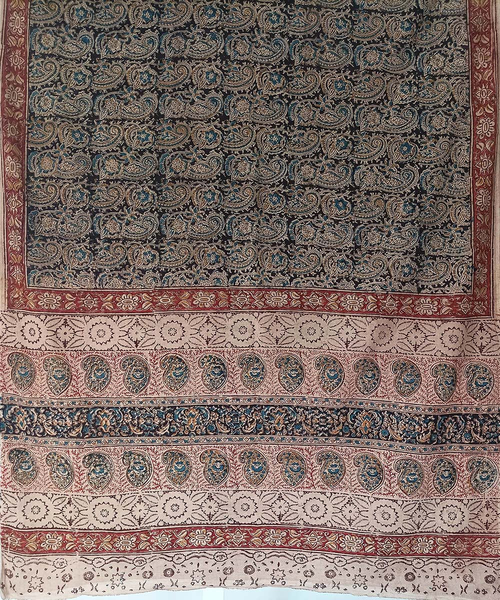 Multicolor cotton hand printed kalamkari saree