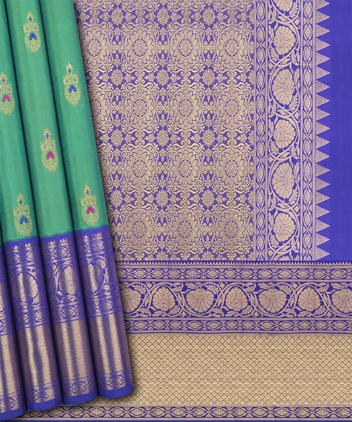 Green with blue handwoven kanjivaram silk saree