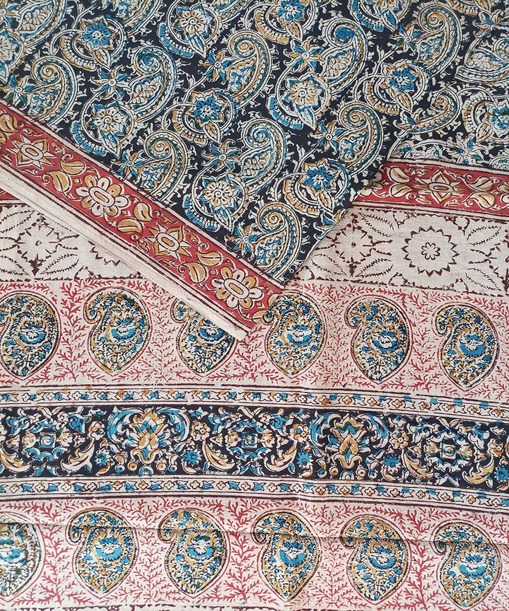 Multicolor cotton hand printed kalamkari saree