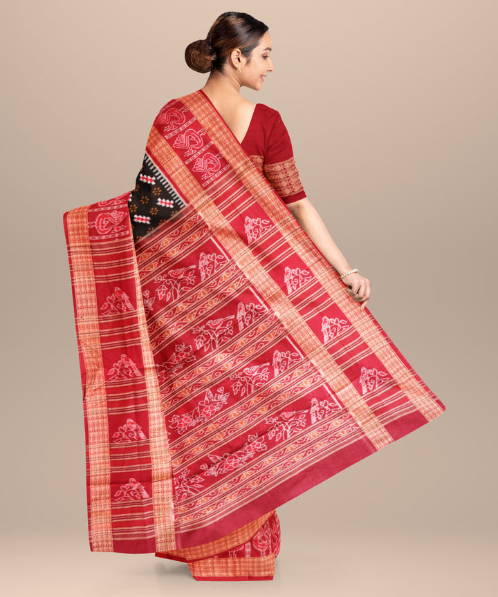 Black falu red cotton handloom sambalpuri saree