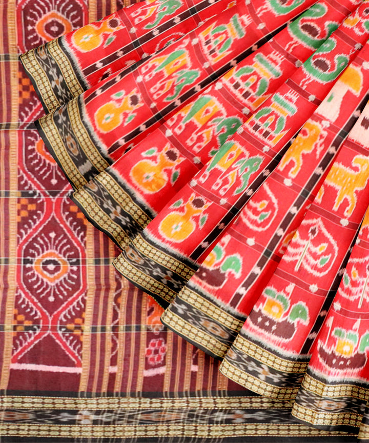 Red black silk handloom nabakothi khandua saree
