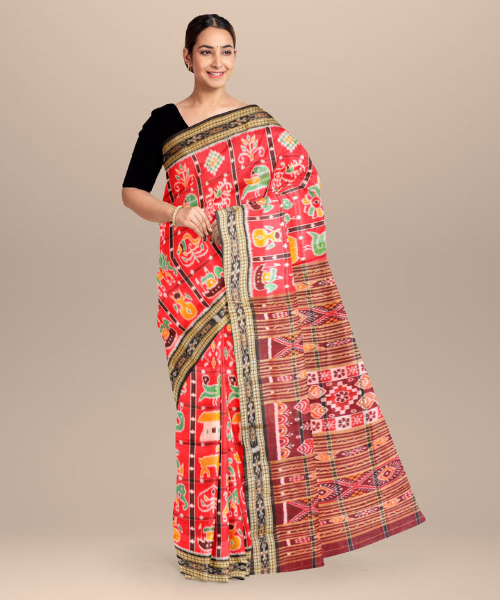 Red black silk handloom nabakothi khandua saree