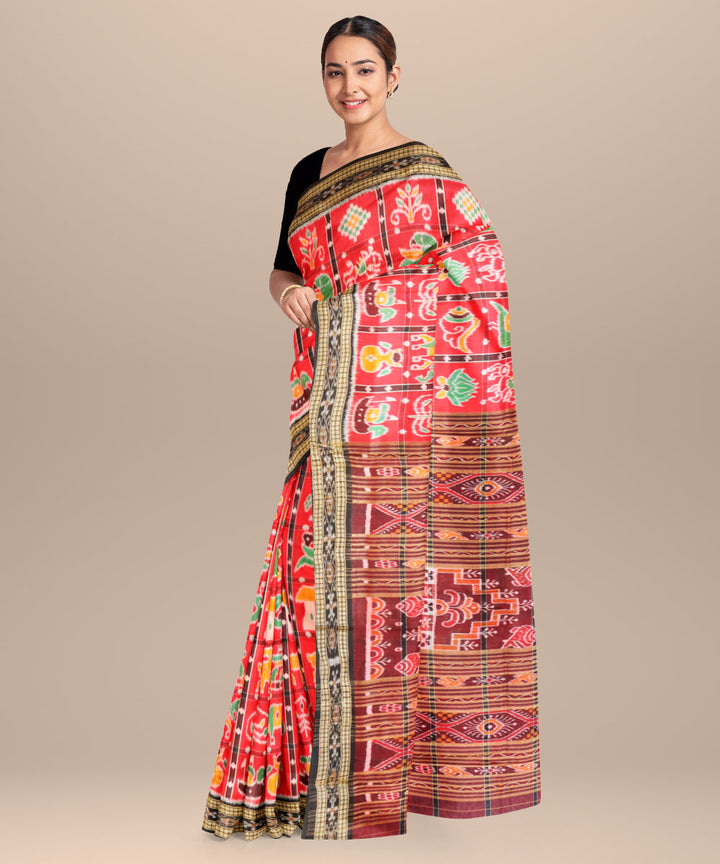 Red black silk handloom nabakothi khandua saree