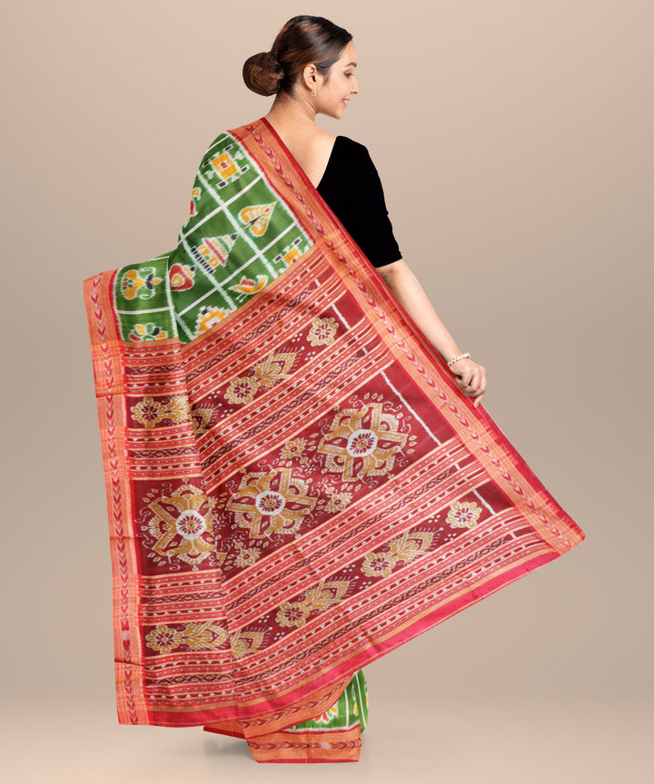 Dark moss green bright maroon silk handloom nabakothi khandua saree