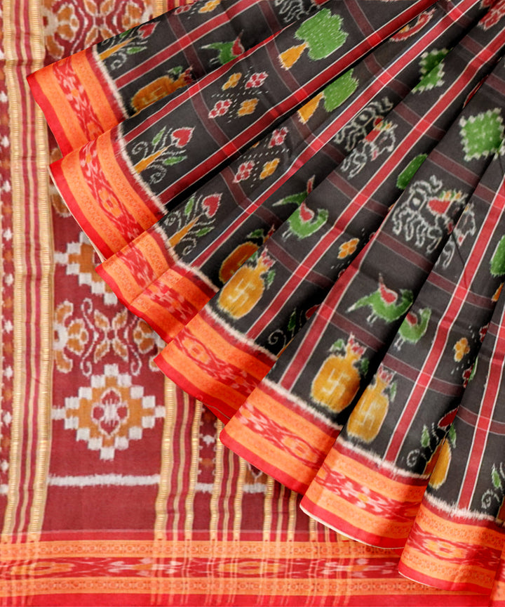 Black bright maroon silk handloom nabakothi khandua saree