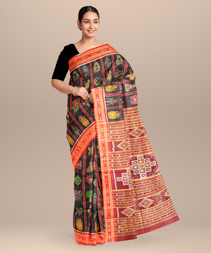 Black bright maroon silk handloom nabakothi khandua saree