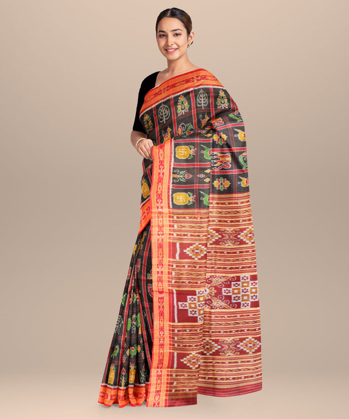 Black bright maroon silk handloom nabakothi khandua saree