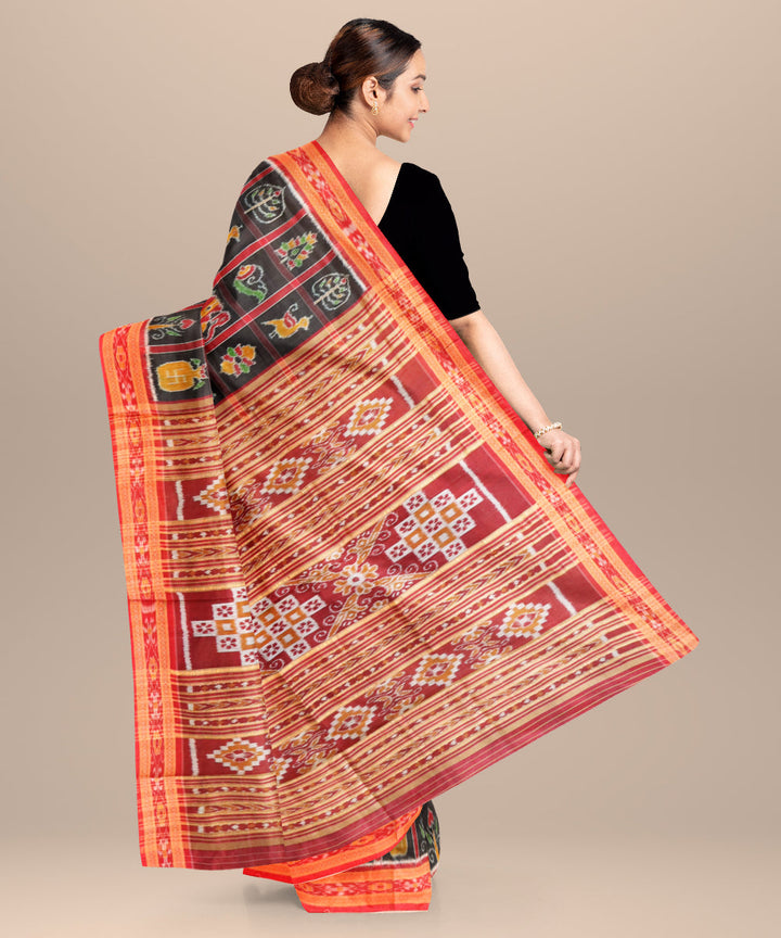 Black bright maroon silk handloom nabakothi khandua saree
