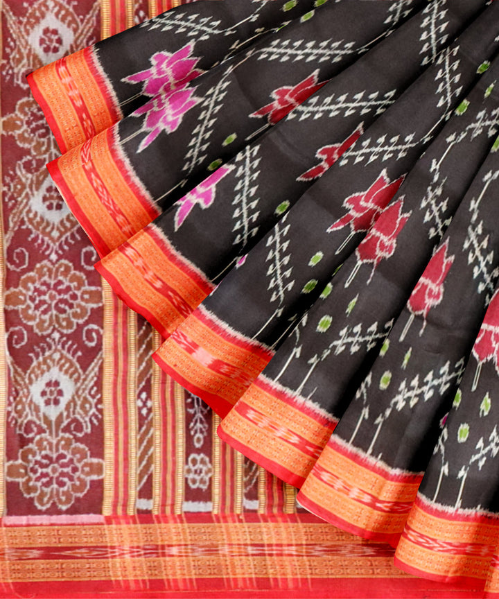 Black bright maroon silk handloom khandua saree