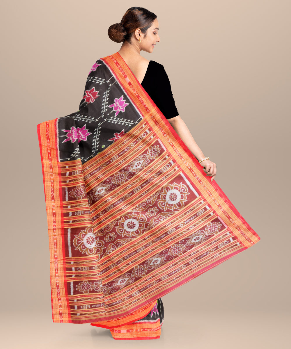 Black bright maroon silk handloom khandua saree