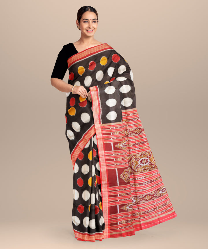 Black bright maroon handloom khandua silk saree
