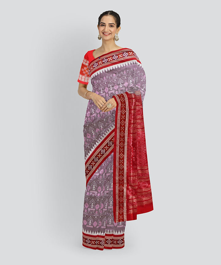 Dark Pastel Purple Dark Red Silk Handloom Sambalpuri Saree