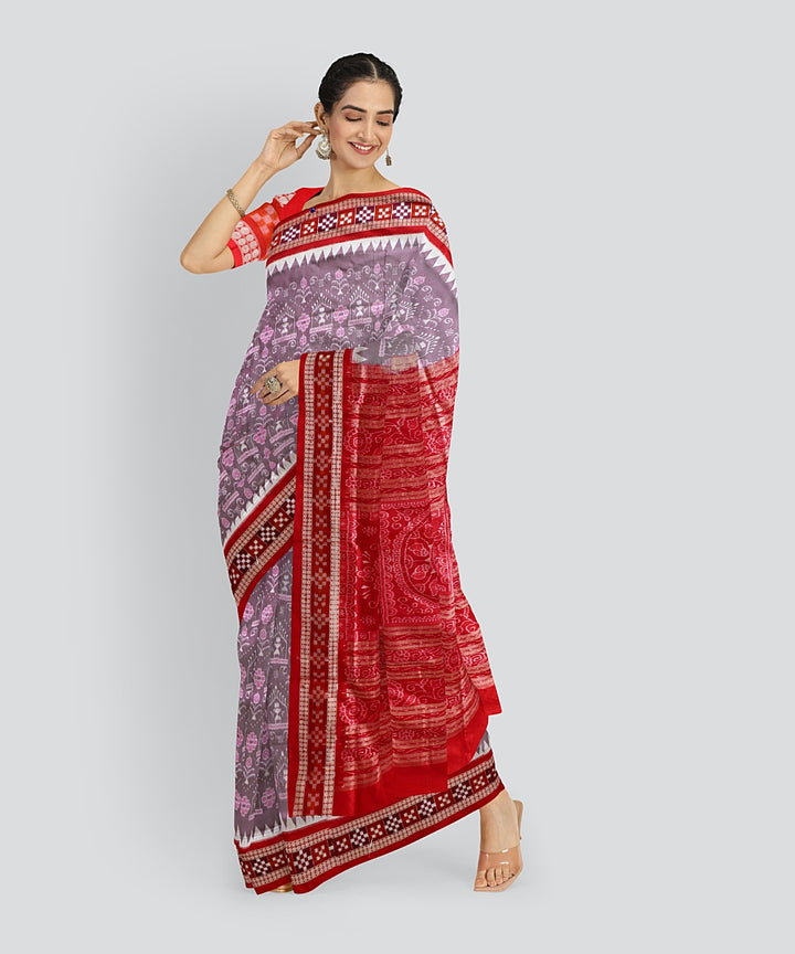 Dark Pastel Purple Dark Red Silk Handloom Sambalpuri Saree