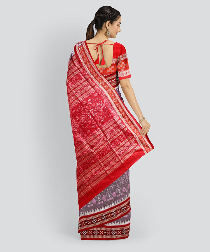 Dark Pastel Purple Dark Red Silk Handloom Sambalpuri Saree