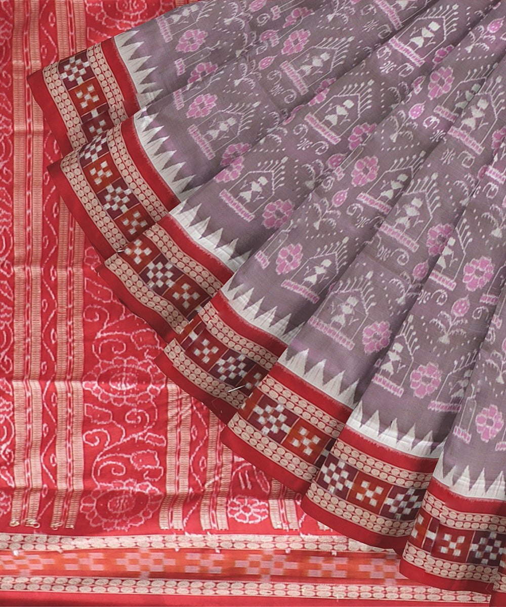 Dark Pastel Purple Dark Red Silk Handloom Sambalpuri Saree