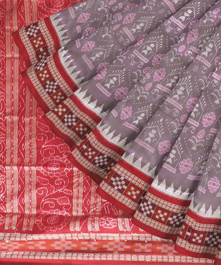 Dark Pastel Purple Dark Red Silk Handloom Sambalpuri Saree