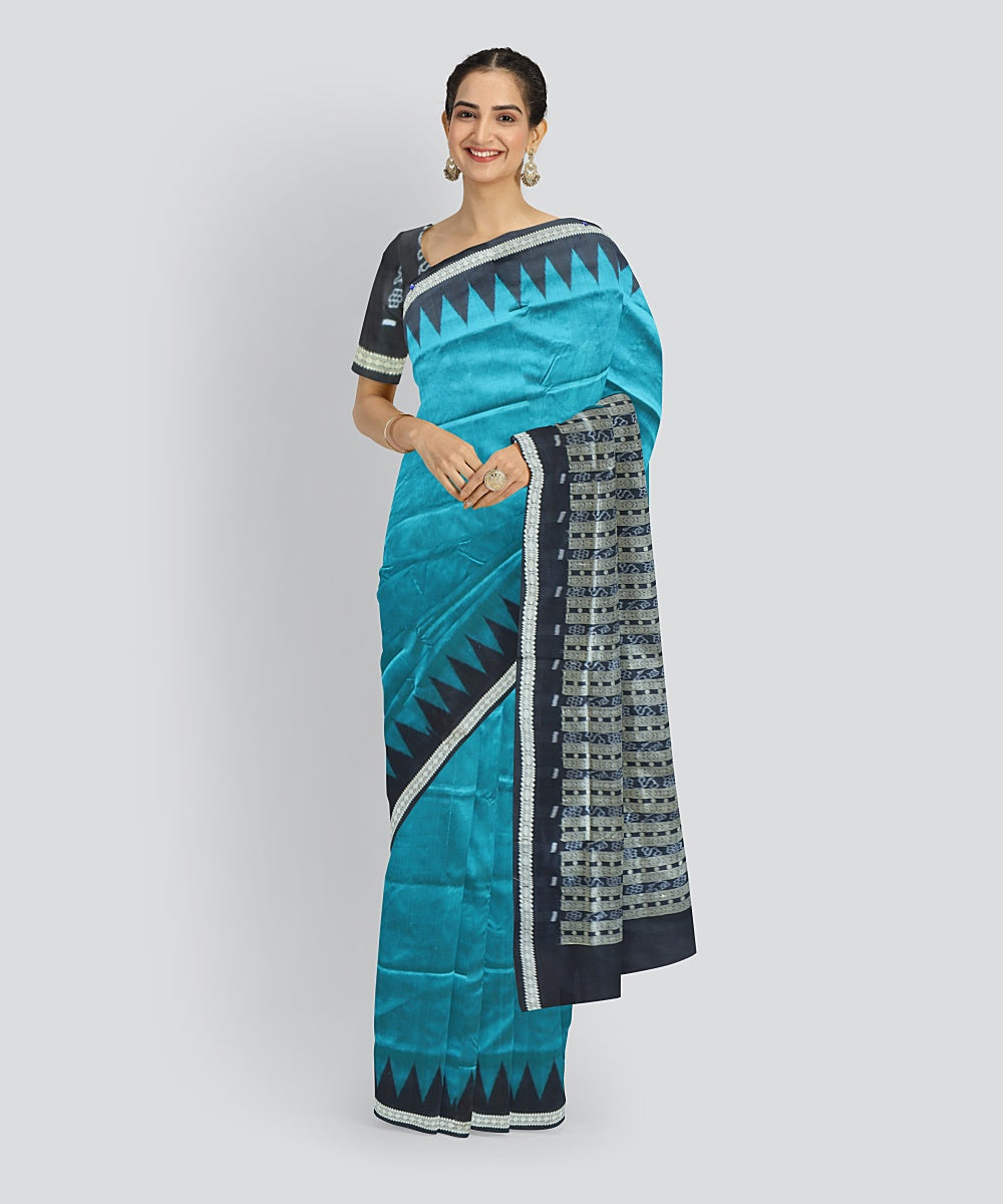 Celadon Green Black Silk Handloom Bomkai Saree