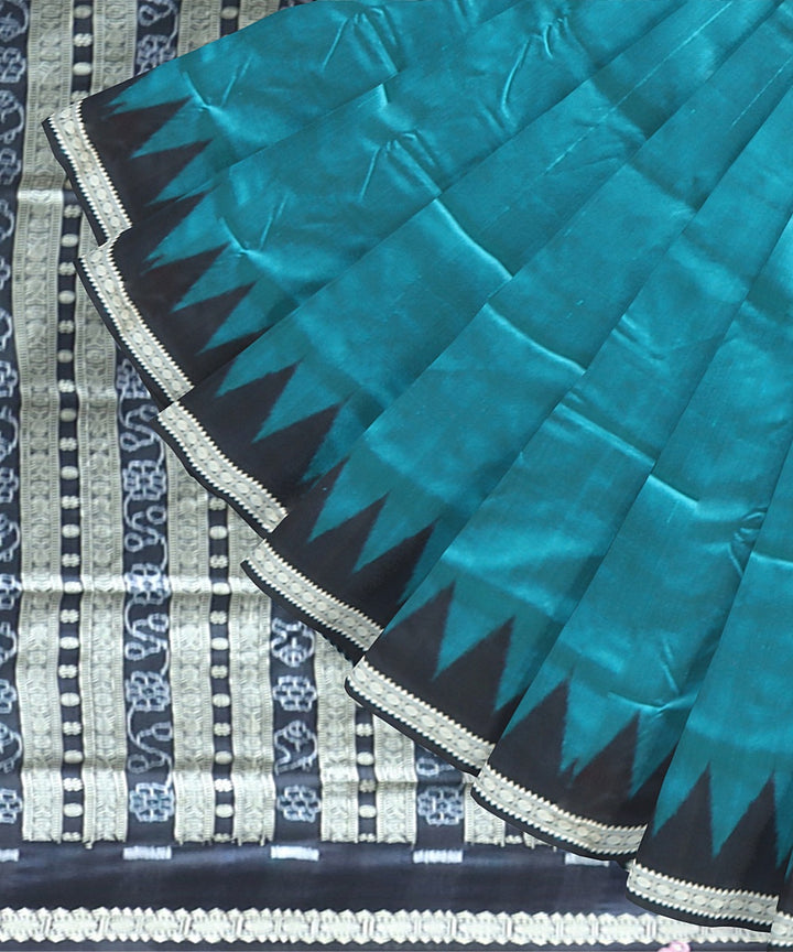 Celadon Green Black Silk Handloom Bomkai Saree