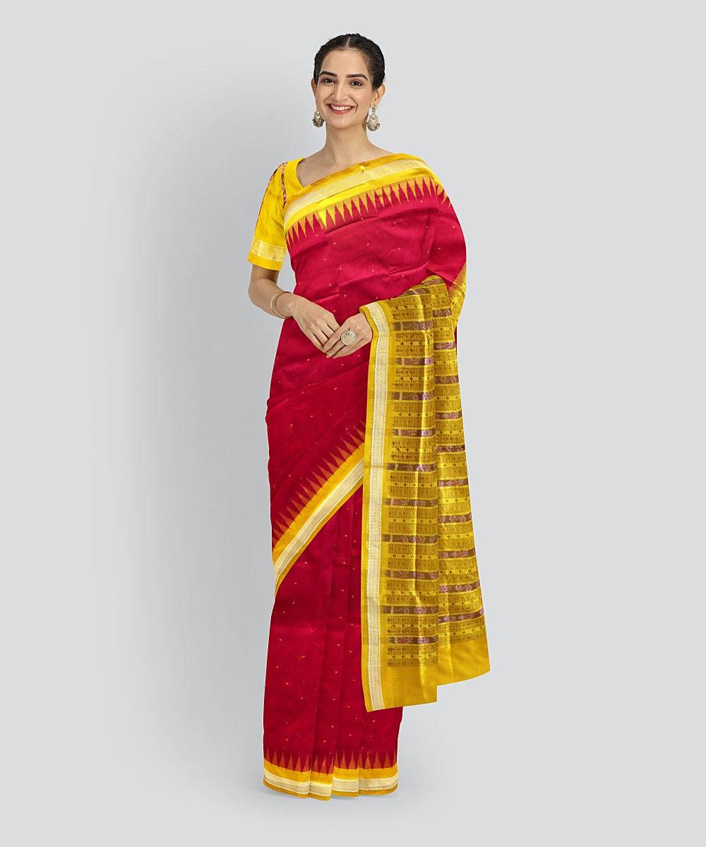 Red Yellow Silk Handloom Bomkai Saree