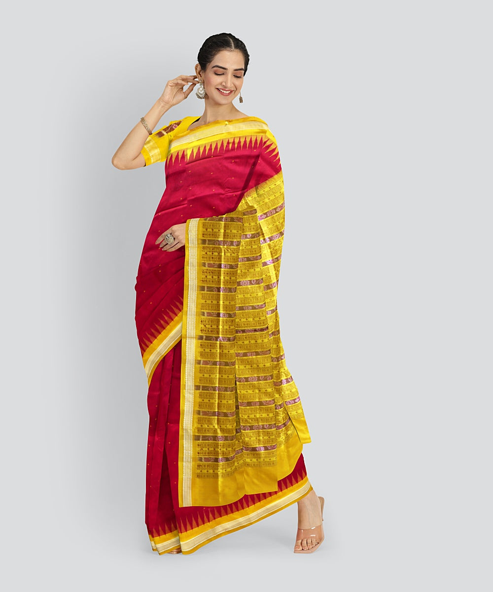 Red Yellow Silk Handloom Bomkai Saree