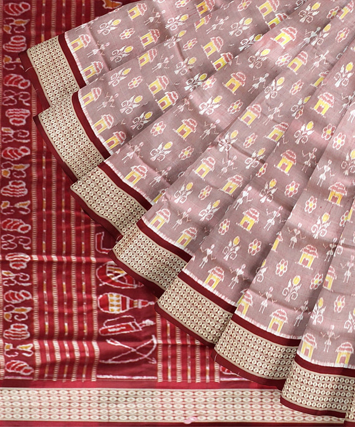 Beige Claret Silk Handloom Sambalpuri Saree