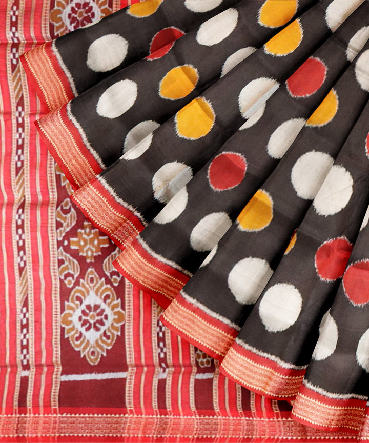 Black bright maroon handloom khandua silk saree