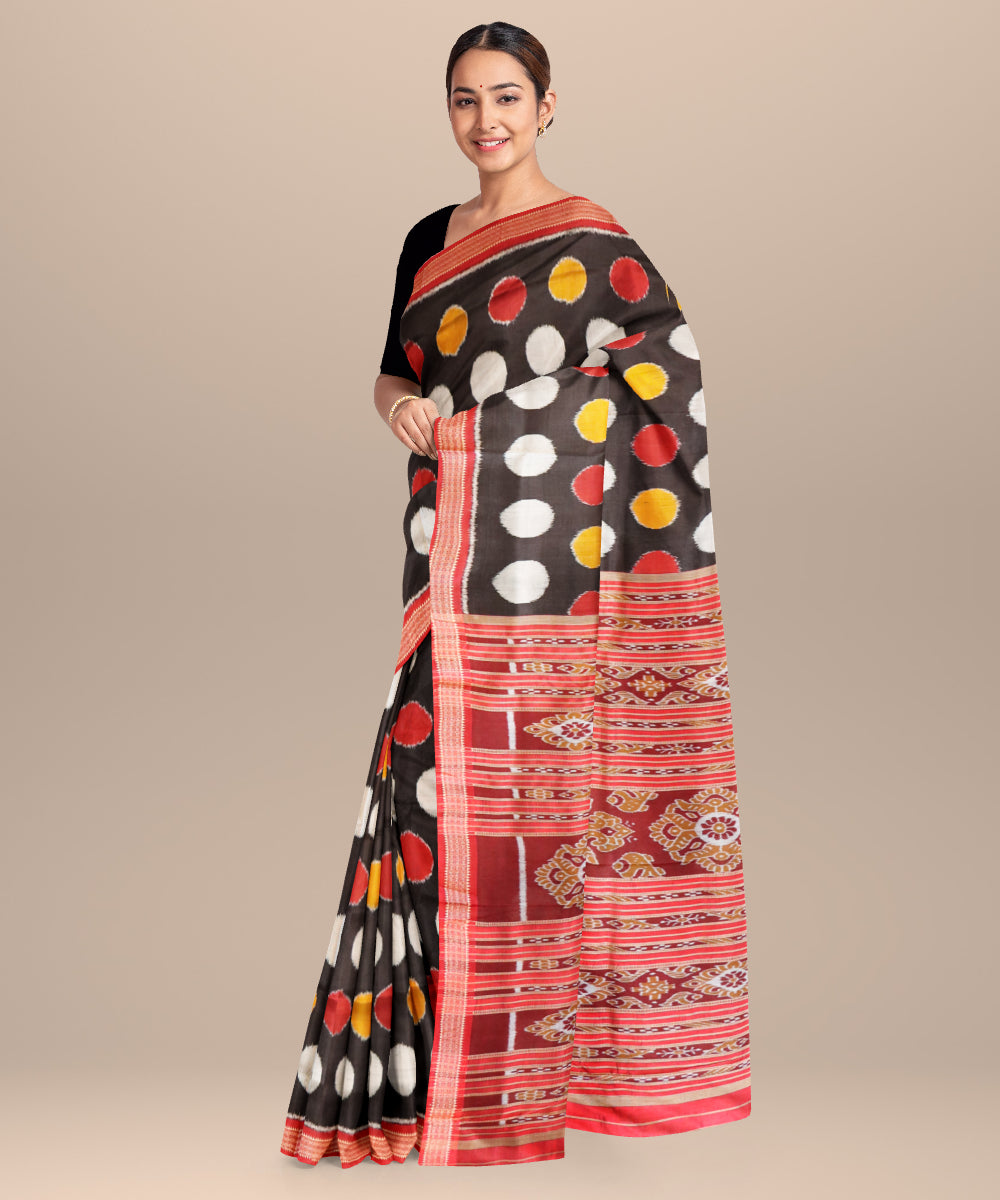 Black bright maroon handloom khandua silk saree