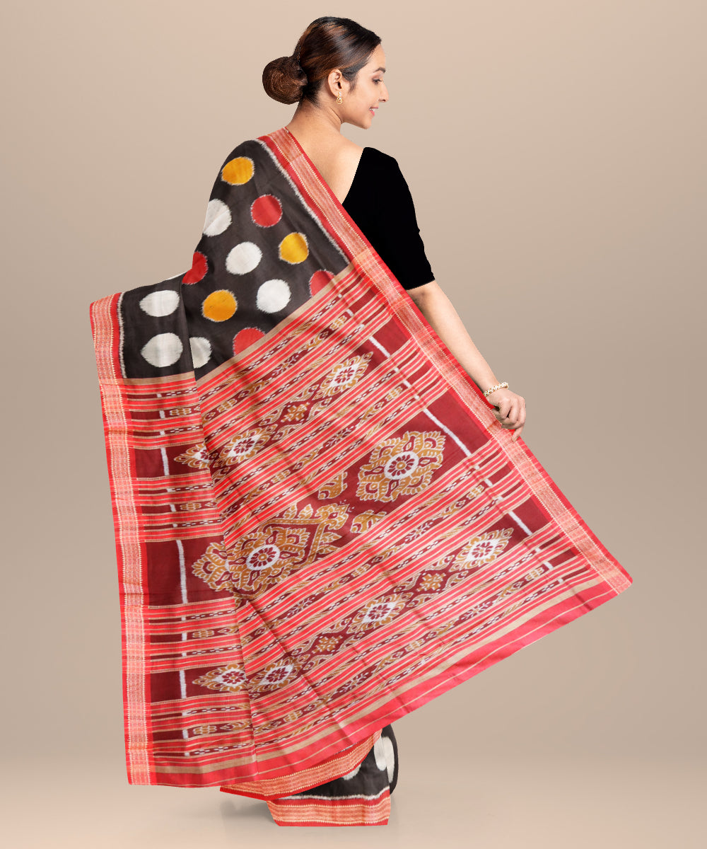 Black bright maroon handloom khandua silk saree