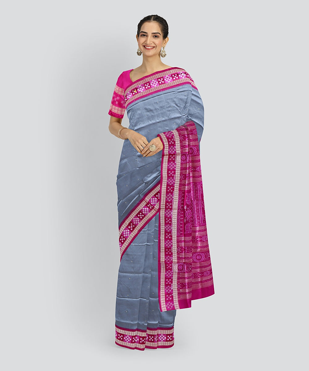 Grey Brilliant Azure Silk Handloom Tissue Saree