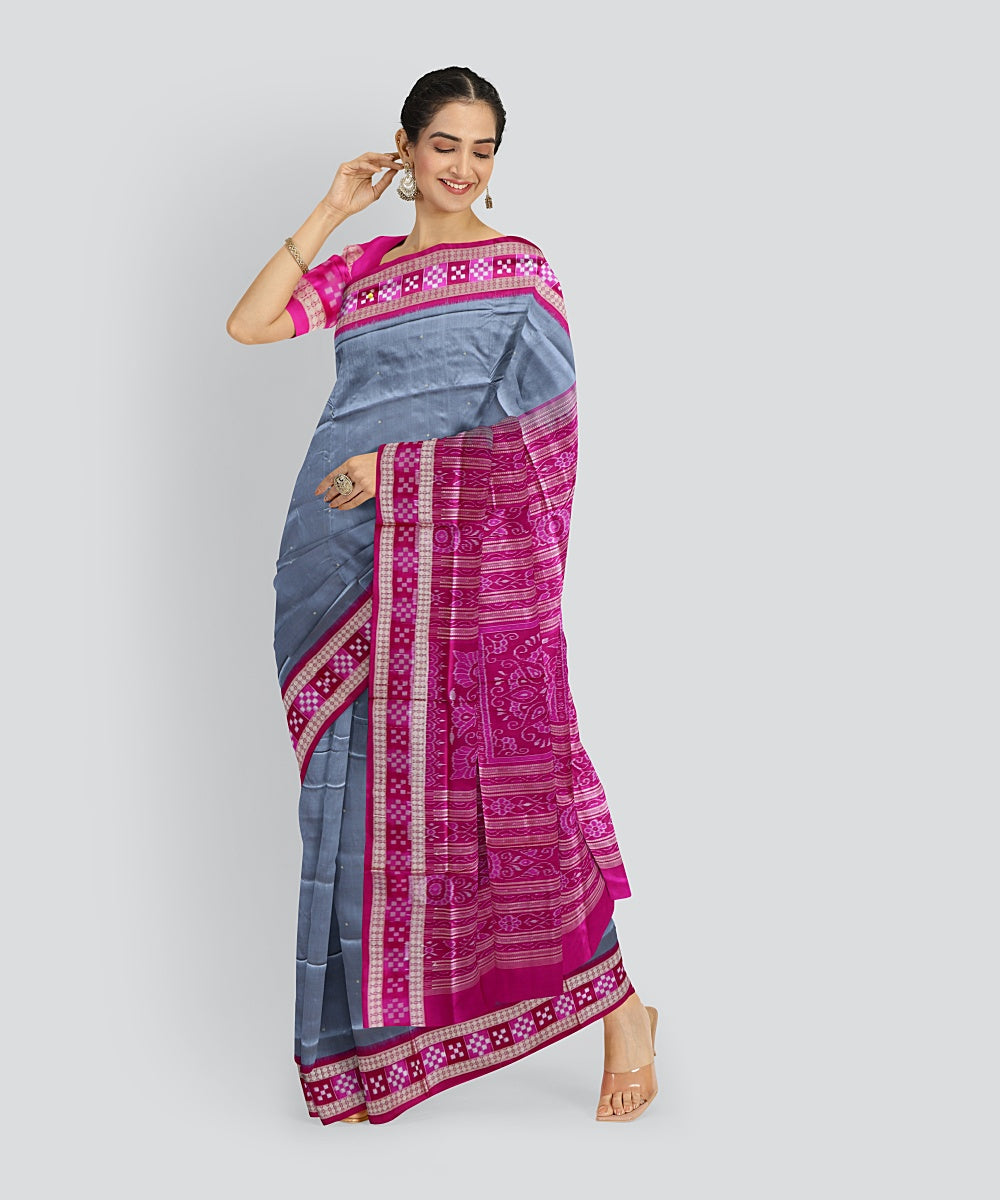 Grey Brilliant Azure Silk Handloom Tissue Saree