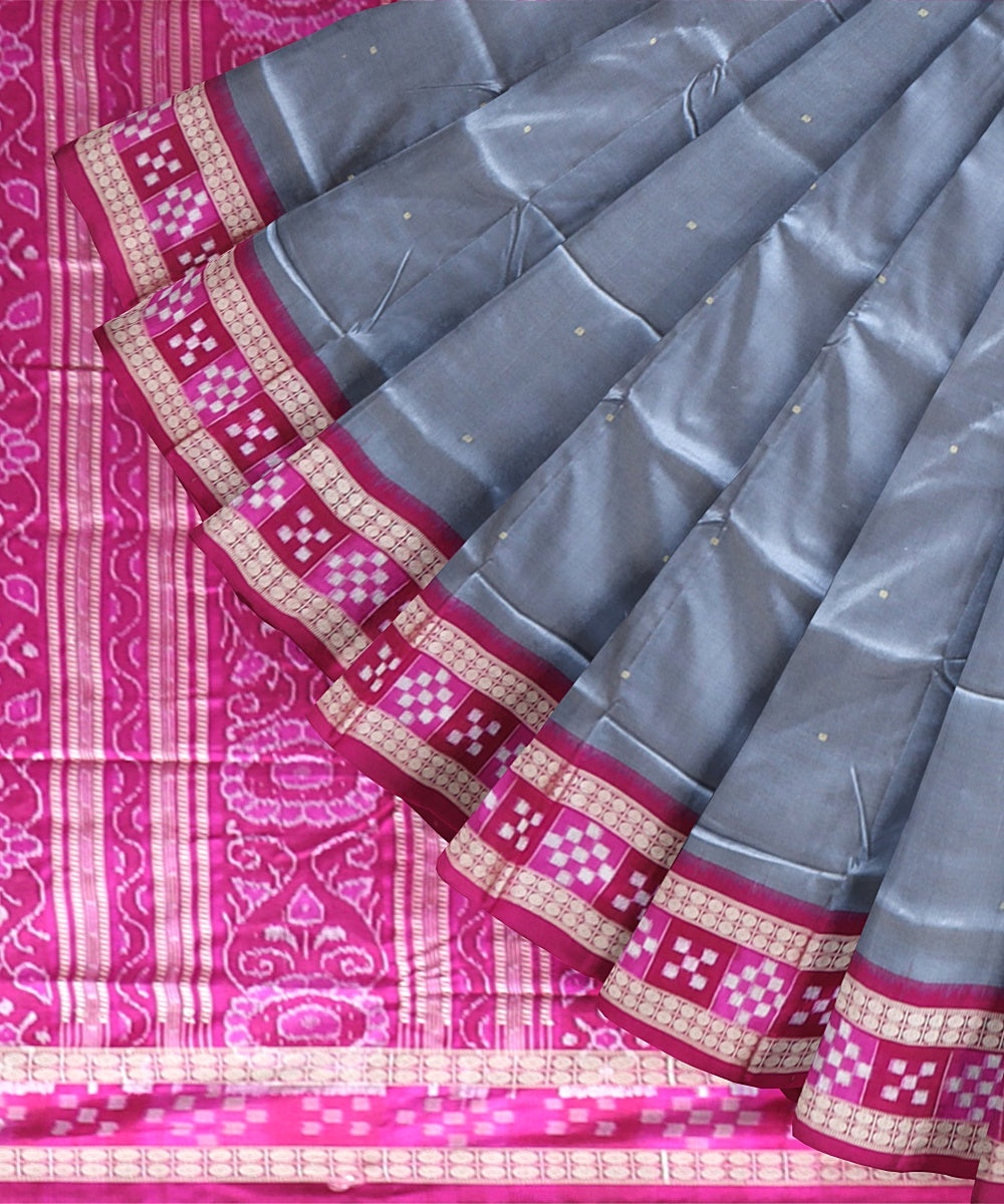 Grey Brilliant Azure Silk Handloom Tissue Saree