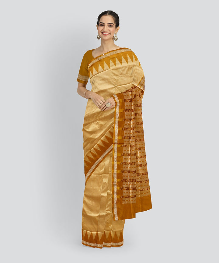 Mustard Fulvous Silk Handloom Bomkai Saree