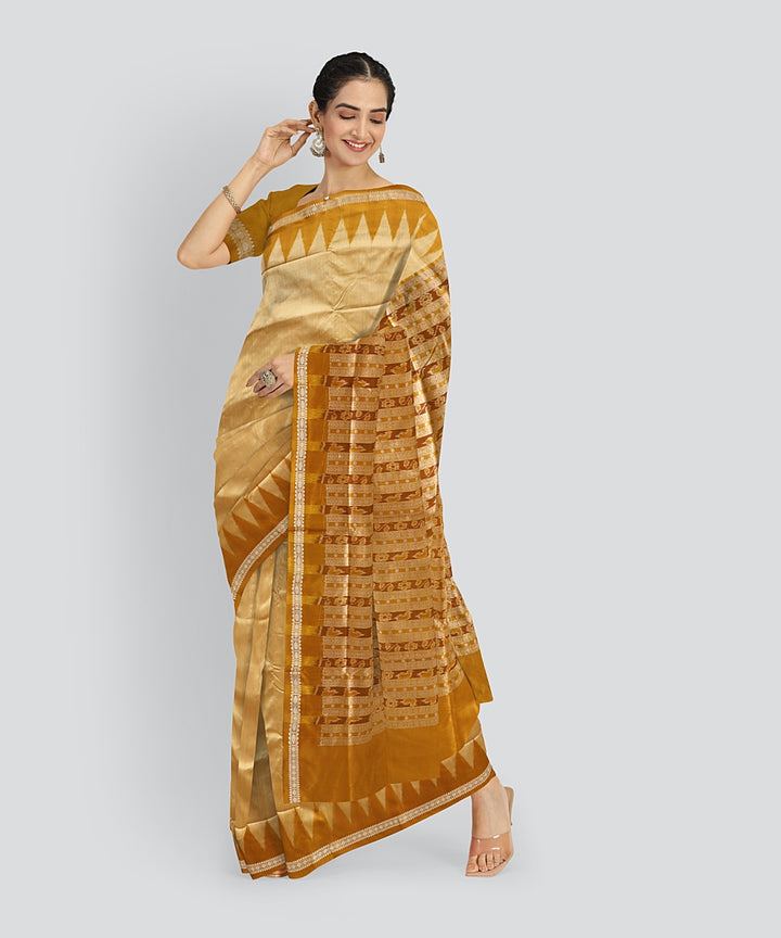 Mustard Fulvous Silk Handloom Bomkai Saree