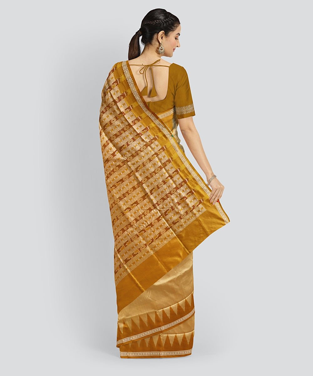 Mustard Fulvous Silk Handloom Bomkai Saree