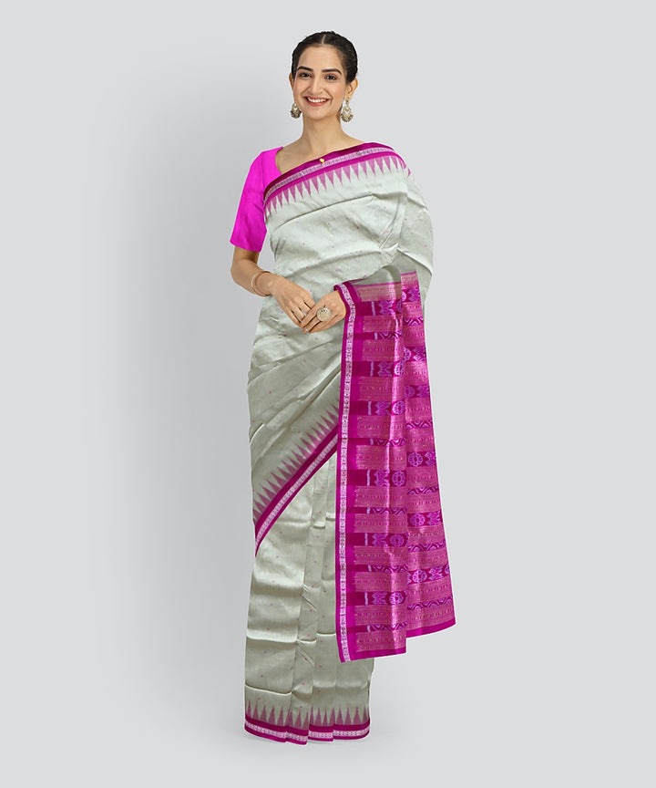 Grey Brilliant Azure Silk Handloom Bomkai Saree
