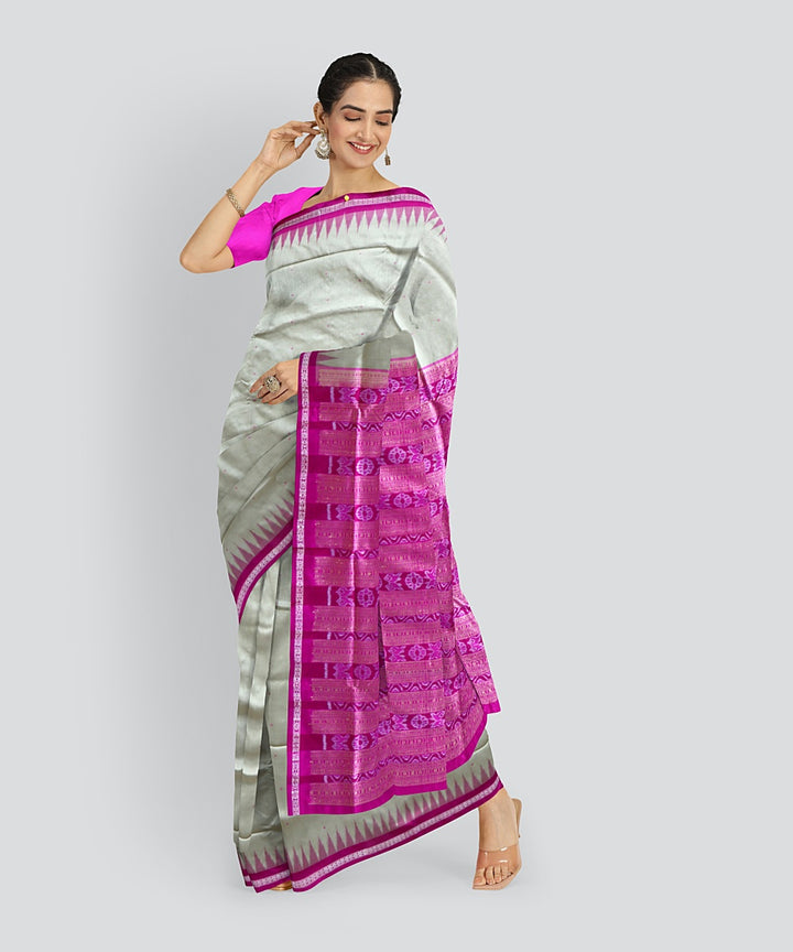 Grey Brilliant Azure Silk Handloom Bomkai Saree