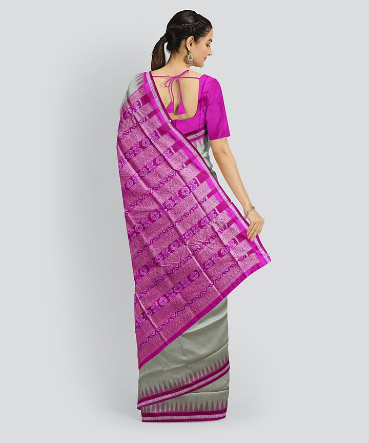 Grey Brilliant Azure Silk Handloom Bomkai Saree