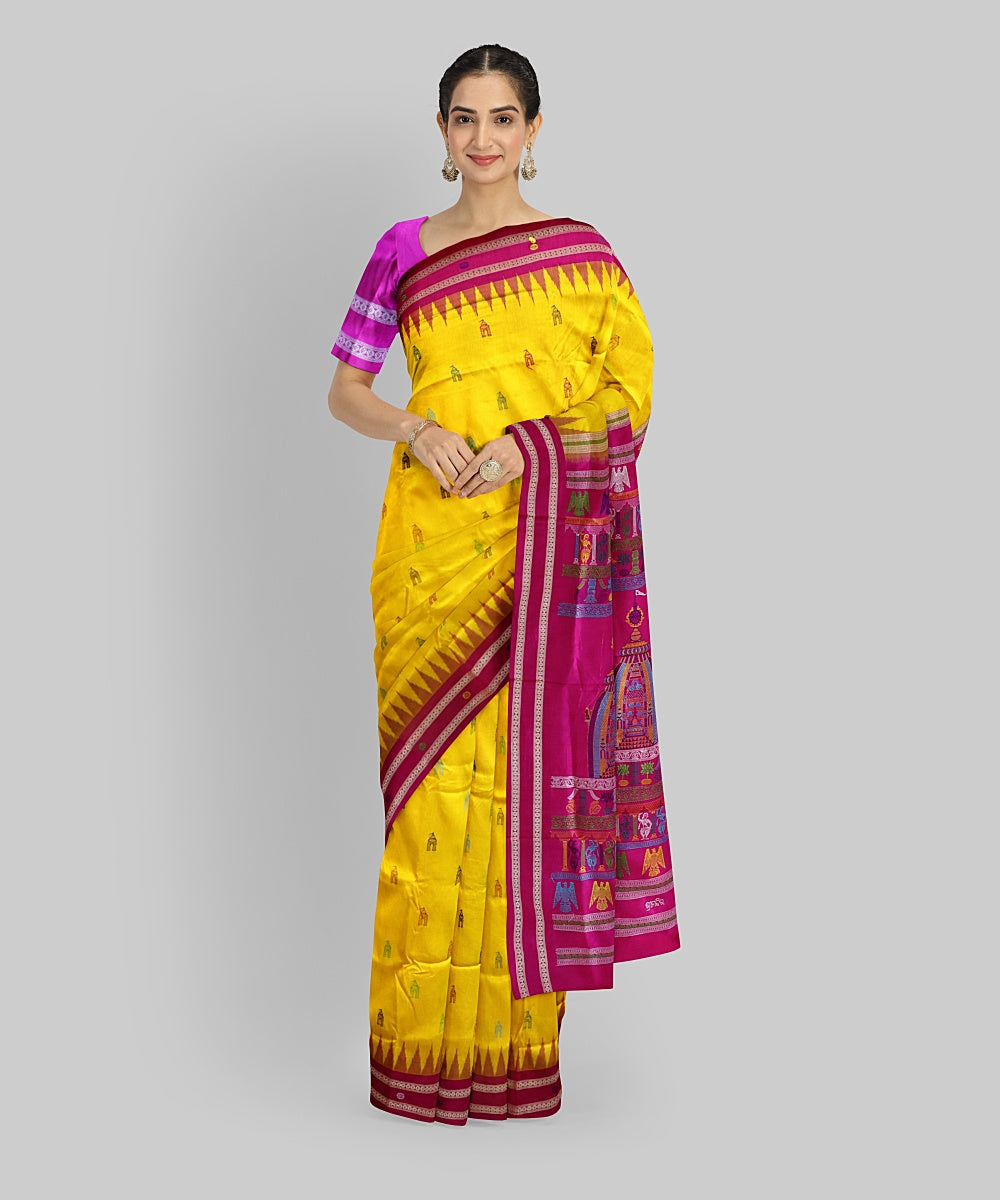 Yellow Deep Magenta Silk Handloom Nilachakra Saree