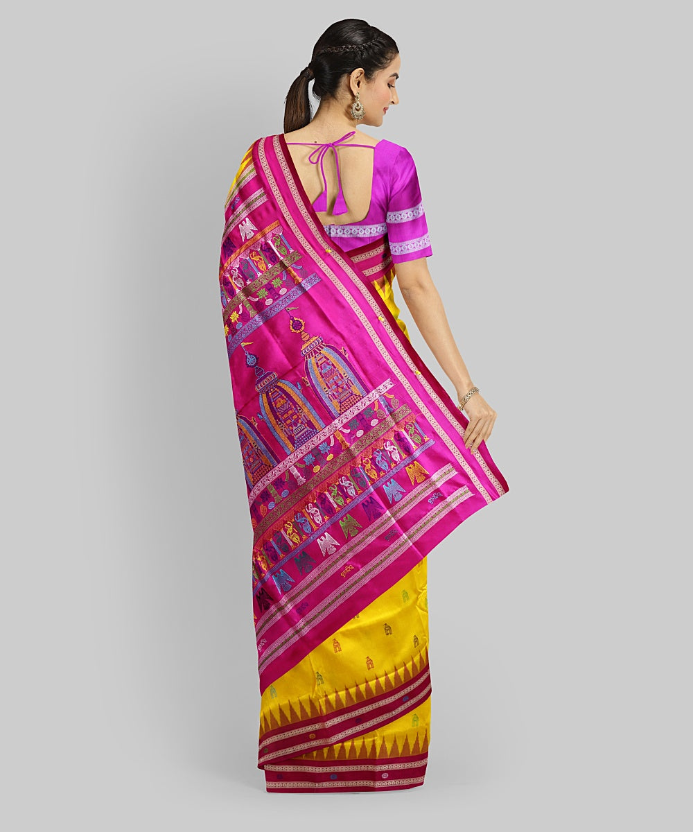 Yellow Deep Magenta Silk Handloom Nilachakra Saree