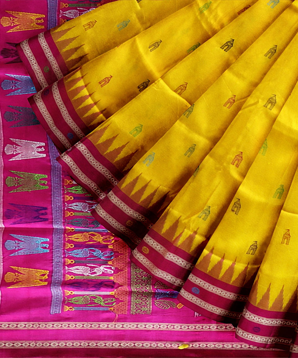 Yellow Deep Magenta Silk Handloom Nilachakra Saree